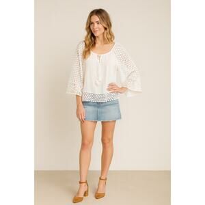 HALE BOB White Crochet Lace Sleeve Boho Peasant Summer Blouse Size XS